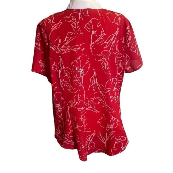 Unique Vintage Women's Top Red Floaral Button Up  Tie Neck Blouse Size 16 1X - Picture 4 of 7